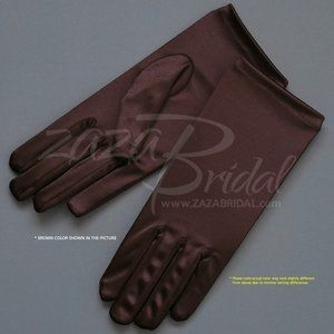 Shiny Stretch Satin Dress Gloves Wrist Length 2BL - Brown